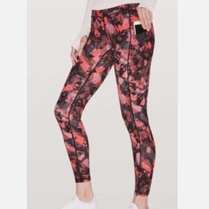 Lululemon Align Pants Size 2 Black Red Abstract Floral High Rise Pocketed